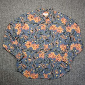 Westbound Button Up Shirt Womens M Blue Orange Autumn Leaves Denim Fall Tunic‎
